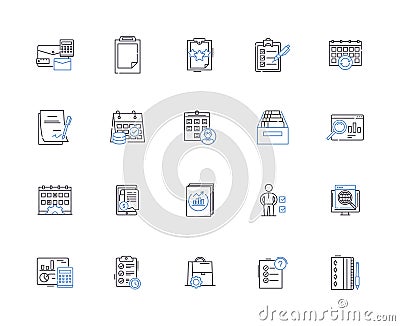 Time and date outline icons collection. Time, Date, Calendar, Clock, Hour, Minute, Second vector and illustration Vector Illustration