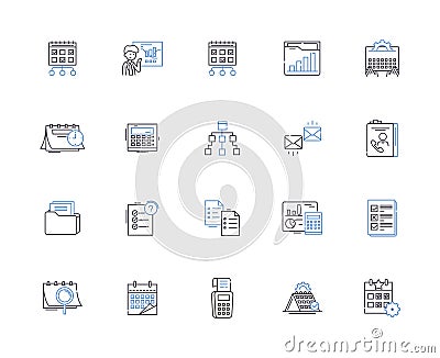 Time and date outline icons collection. Time, Date, Calendar, Clock, Hour, Minute, Second vector and illustration Vector Illustration