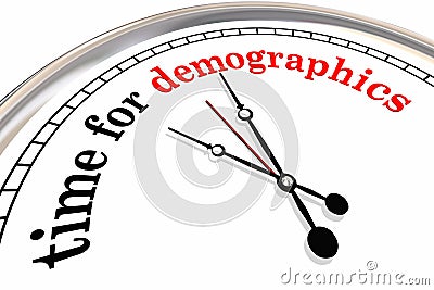 Time for Demographics Clock Words Research Audience 3d Illustration Stock Photo