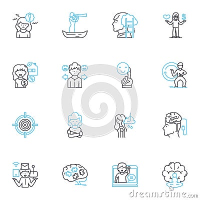 Time efficiency linear icons set. Streamlined, Productive, Expedient, Punctual, Swiftness, Agile, Efficiency line vector Vector Illustration