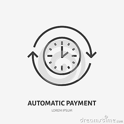 Time flat line icon. Automatic payment concept sign. Thin linear logo for quick loan, cash transfer, round the clock Vector Illustration