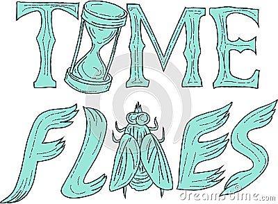 Time Flies Drawing Vector Illustration