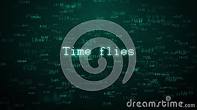 Time Flies typography. Random time internet background particles rise Cartoon Illustration
