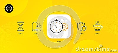 Time hourglass, Cogwheel timer and Piano minimal line icons. For web application, printing. Vector Vector Illustration