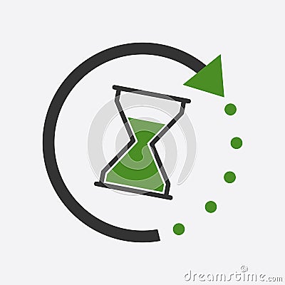 Time icon. Flat vector illustration with hourglass on white back Vector Illustration