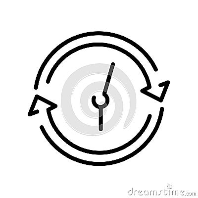 Fast time icon in black. Quick time concept. Clock symbol in flat style isolated on white. Deadline icon. Sign of the Vector Illustration