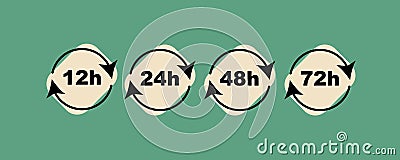Time icons of 12, 24, 48 and 72 hours with circular loop arrows, delivery service Vector Illustration