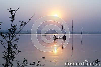 Silhouette sunrise views in Kaliganga River, Dhaka, Bangladesh. Editorial Stock Photo