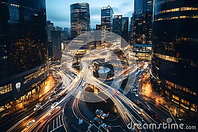 Time-Lapse of Bustling City Intersection During Rush Hour from Bird's-Eye View. Generative Ai Stock Photo