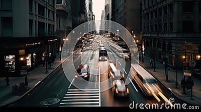 A time-lapse of a busy city street during rush hour created with Generative AI Stock Photo