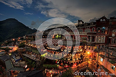 Time lapse of Hillside teahouses in Jiufen, Taiwan. Stock Photo