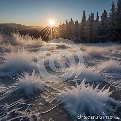 A time-lapse photograph capturing the formation of intricate ice crystals on a winter day2 Stock Photo