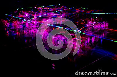 Long exposure of RC car with lights Stock Photo