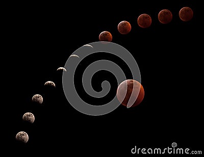 Time lapse of Super Wolf Bloodmoon Total Lunar Eclipse Stock Photo