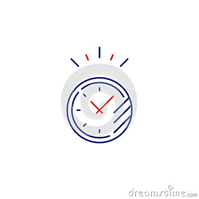 Time limit concept, fast delivery services linear icon, ringing timer Vector Illustration