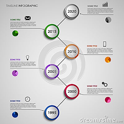 Time line info graphic abstract with colorful round pointers template Vector Illustration