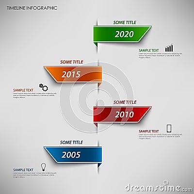 Time line info graphic with colored design bookmarks tucked Vector Illustration