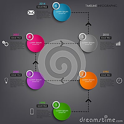 Time line info graphic colored round element template Vector Illustration