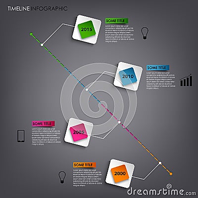 Time line info graphic colored square element template Vector Illustration