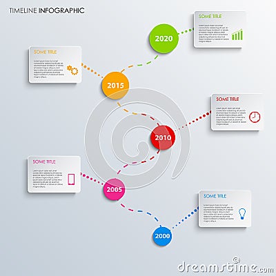 Time line info graphic with colorful arches and labels Vector Illustration