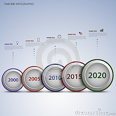 Time line info graphic with round labels in a row Vector Illustration