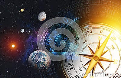 Time machine concept. colorful space nebula background. over light [Elements of this Image Furnished by NASA] Stock Photo