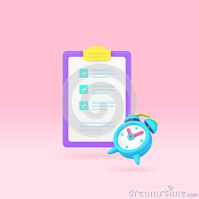 Time management business productivity efficient planning task complete 3d icon realistic vector Vector Illustration