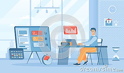 Time management. Business workflow planning and organization. Online task manager. Personal productivity. Flat cartoon vector Vector Illustration