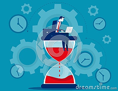 Time management. Businessman sitting on hourglass. Concept business vector illustration Vector Illustration