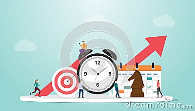 Time management concept with clock and goals target people with modern flat style Stock Photo