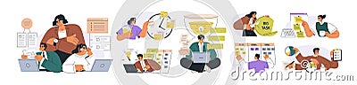 Time management concept. Organizing efficient business, planning schedule, controlling work, setting priorities Vector Illustration