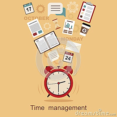 Time management concept planning, organization, working time. Vector Illustration