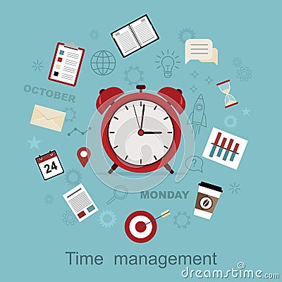 Time management concept planning, organization, working time Vector Illustration