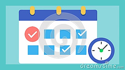 Time Management A digital clock showing scheduled time blocks with checkmarks alongside a calendar emphasizing the Stock Photo