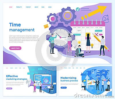 Time Management and Effective Marketing Strategies Vector Illustration