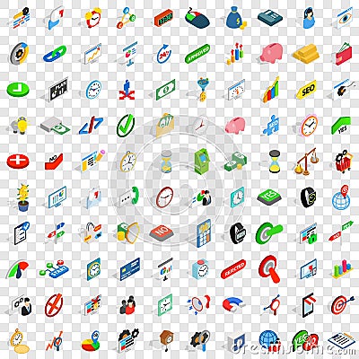 100 time management icons set, isometric 3d style Vector Illustration