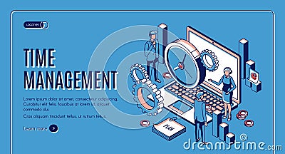 Time management landing page, planning work time Vector Illustration