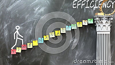 Time Management leads to Efficiency - a metaphor showing how time management makes the way to reach desired efficiency. Symbolizes Stock Photo