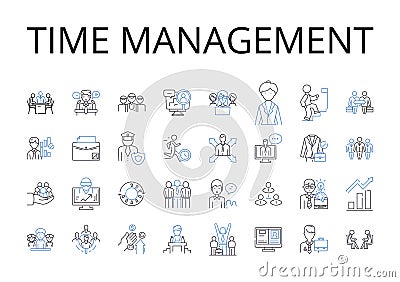 Time management line icons collection. Goal setting, Task scheduling, Project planning, Prioritization technique Vector Illustration