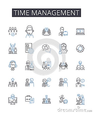 Time management line icons collection. Goal setting, Task scheduling, Project planning, Prioritization technique Vector Illustration