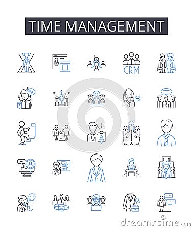 Time management line icons collection. Goal setting, Task scheduling, Project planning, Prioritization technique Vector Illustration