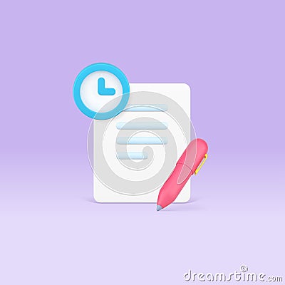 Time management paperwork deadline working efficient organization 3d icon realistic vector Vector Illustration