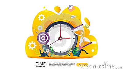 time management and procrastination concept. planning and strategy for business solutions with clock, calendar and tiny people Vector Illustration