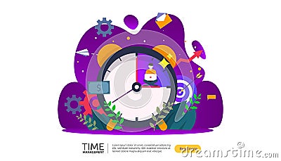 time management and procrastination concept. planning and strategy for business solutions with clock, calendar and tiny people Vector Illustration