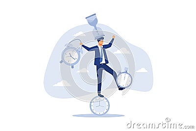 Time management or productivity addiction, work life balance or control work project time and schedule concept, smart businessman Vector Illustration