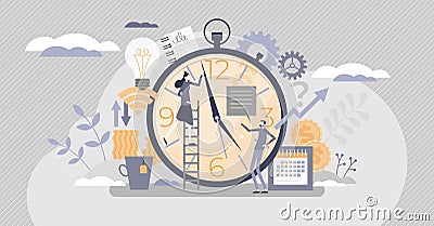 Time management with schedule for busy work productivity tiny person concept Vector Illustration