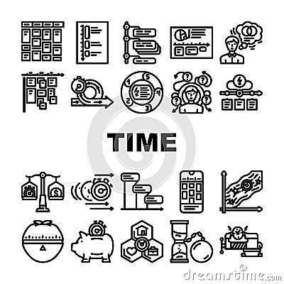 time management schedule task icons set vector Vector Illustration