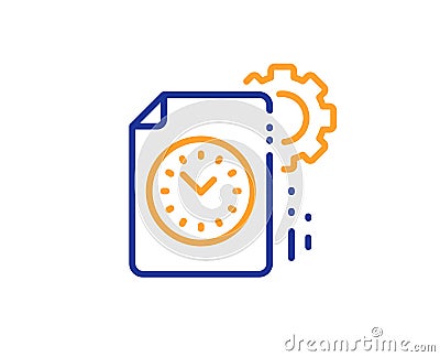 Project deadline line icon. Time management sign. File with gear. Vector Vector Illustration