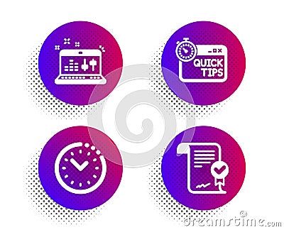 Time management, Sound check and Quick tips icons set. Approved agreement sign. Vector Vector Illustration