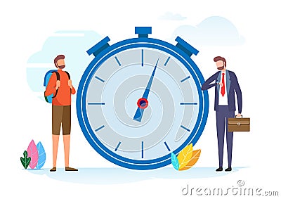 Time management. Vacation or work concept. Work hard, Holidays time, recreation, travel, relaxation. business Flat cartoon Cartoon Illustration